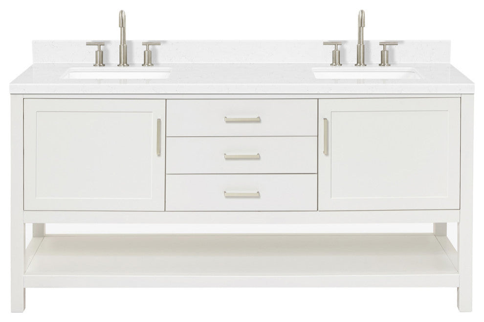 Ariel Bayhill 72" Double Rectangle Sink Bathroom Vanity, Carrara Quartz