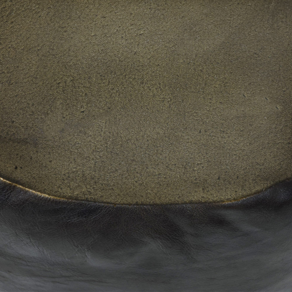Pouf-Solid Handmade Leather Pouf (Recycled Foam with Fiber Fill), Chocolate Brown, (Round)16x16x16