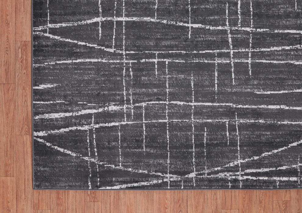 Low-Pile Pierce Charcoal/Ivory Rug, Charcoal, 10'x14'
