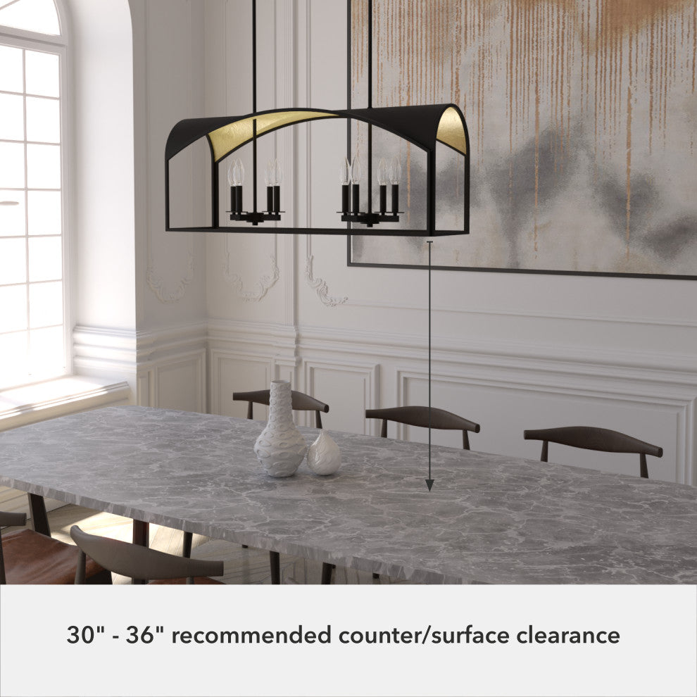 Hunter Dukestown Natural Iron, Gold Leaf 8 Light Linear Chandelier Ceiling