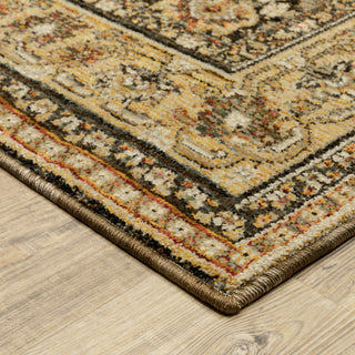 Adeline Bordered Traditional Brown/ Gold Area Rug 7'10" x 10'10"
