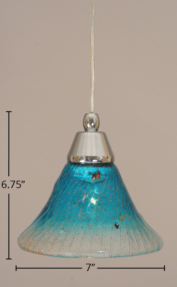 Cord Mini Pendant, Chrome/Teal Crystal