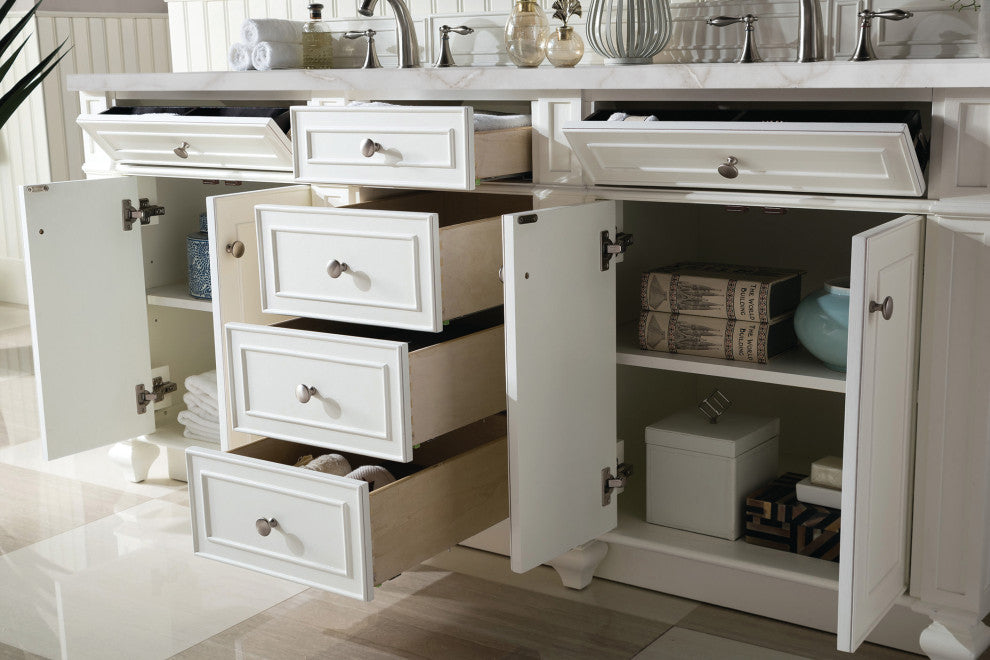 Bristol 72" Double Vanity Bright White, Bright White, Victorian Silver, Three-Hole