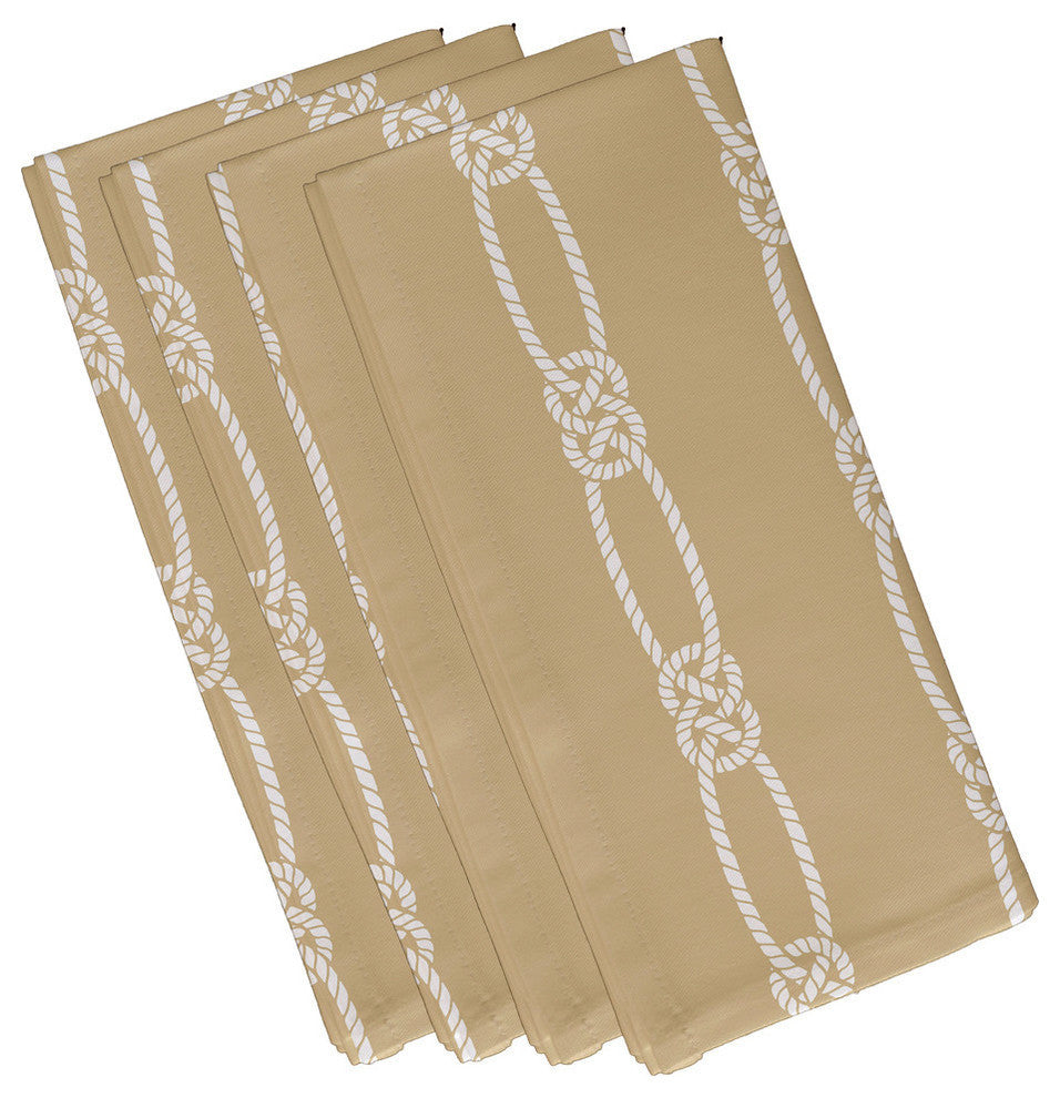 Tom Foolery, Stripe Print Napkin, Beige And Taupe, Set of 4