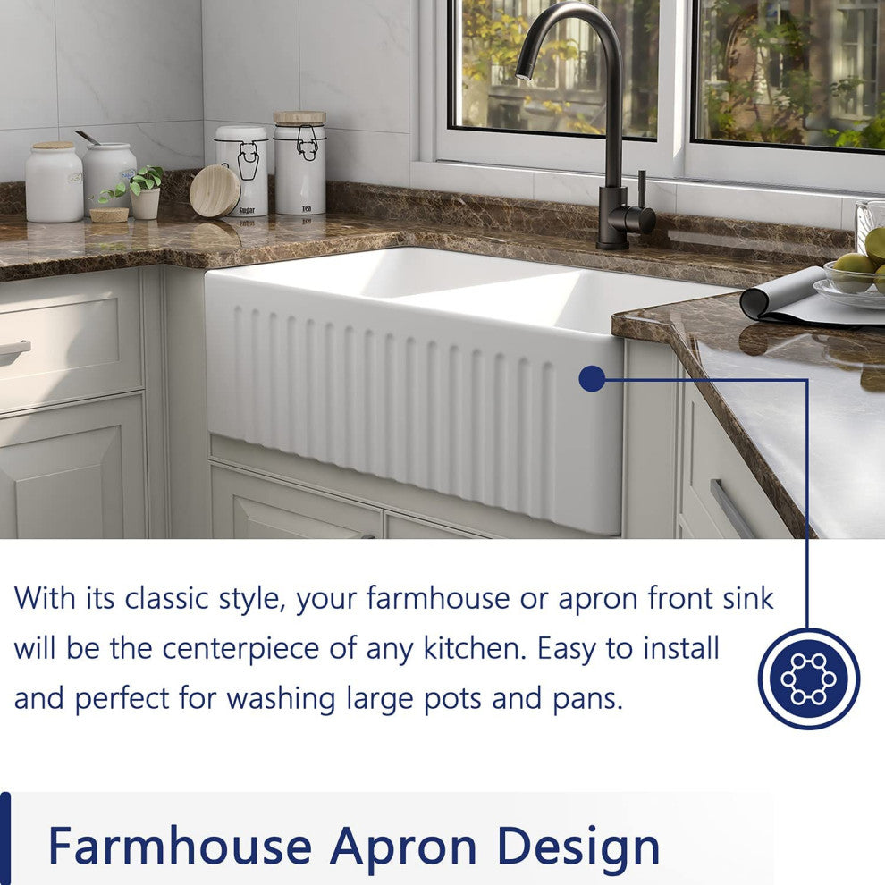 33" x 18" Fireclay Single Bowl Farmhouse Apron Kitchen Sink with Accessories