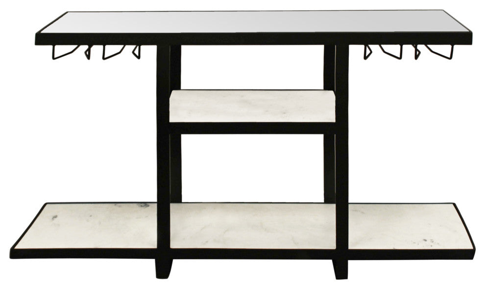 Jonah Bar Console With Mirror Top and Marble Shelves