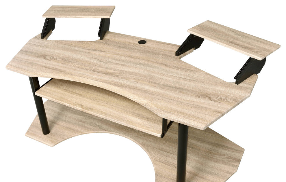 Eleazar 71" Music Studio Desk, Natural Oak, 2 Speaker Stands