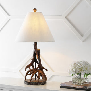 Cabell 26" Farmhouse Rustic Iron LED Table Lamp, Brown/White