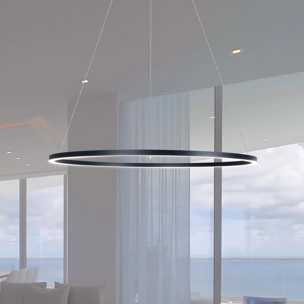 39" Tania LED Circular Chandelier, Adjustable Suspension Fixture, Black