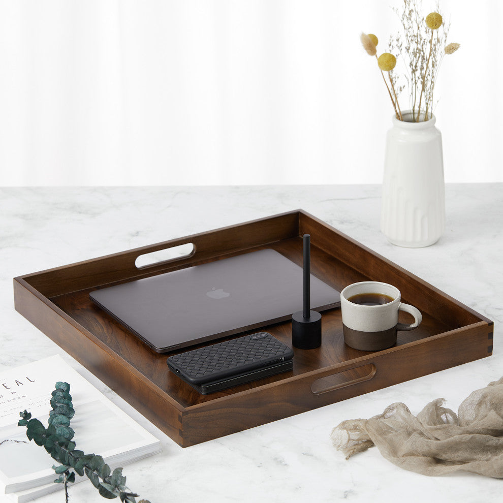 Square Black Walnut Solid Wood Tray Ottoman Tray, 19inch