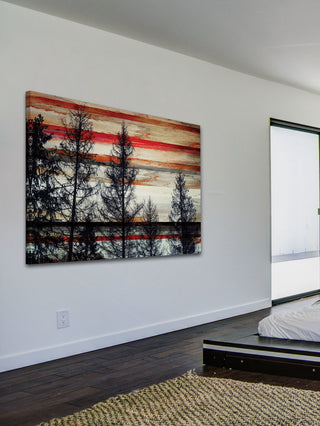 "Trees Against Red Striped Sky" Fine Art Canvas Print, 18"x12"