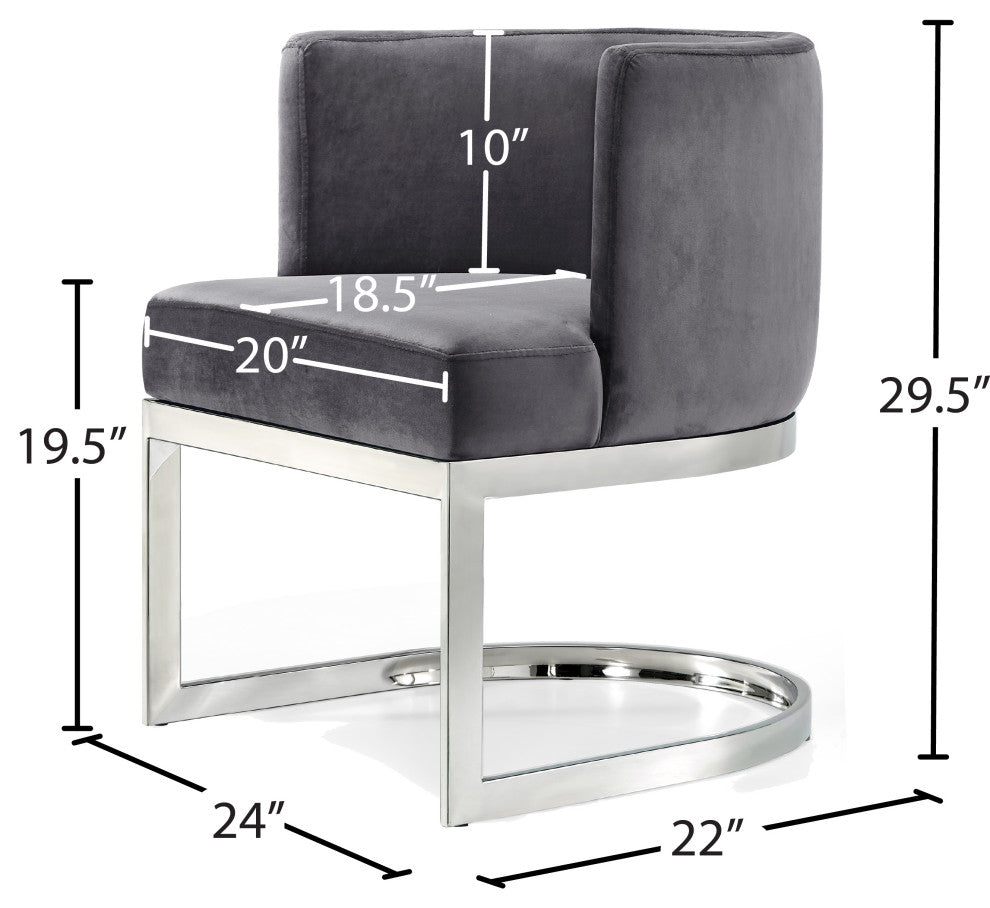 Gianna Velvet Dining Chair, Gray, Chrome Base