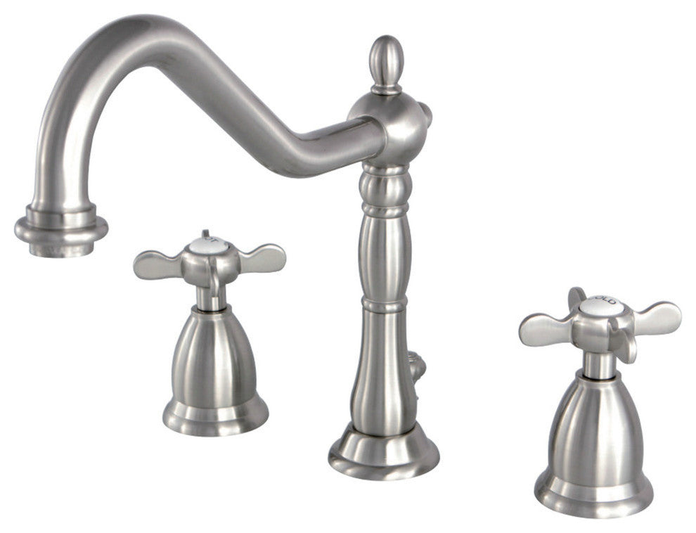 Widespread Bathroom Faucet, Brass Pop-Up, Brushed Nickel