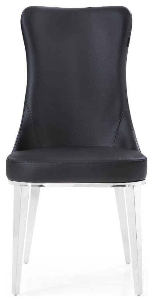 Modern Norma Dining Chair - Black with Polished Stainless Steel Base