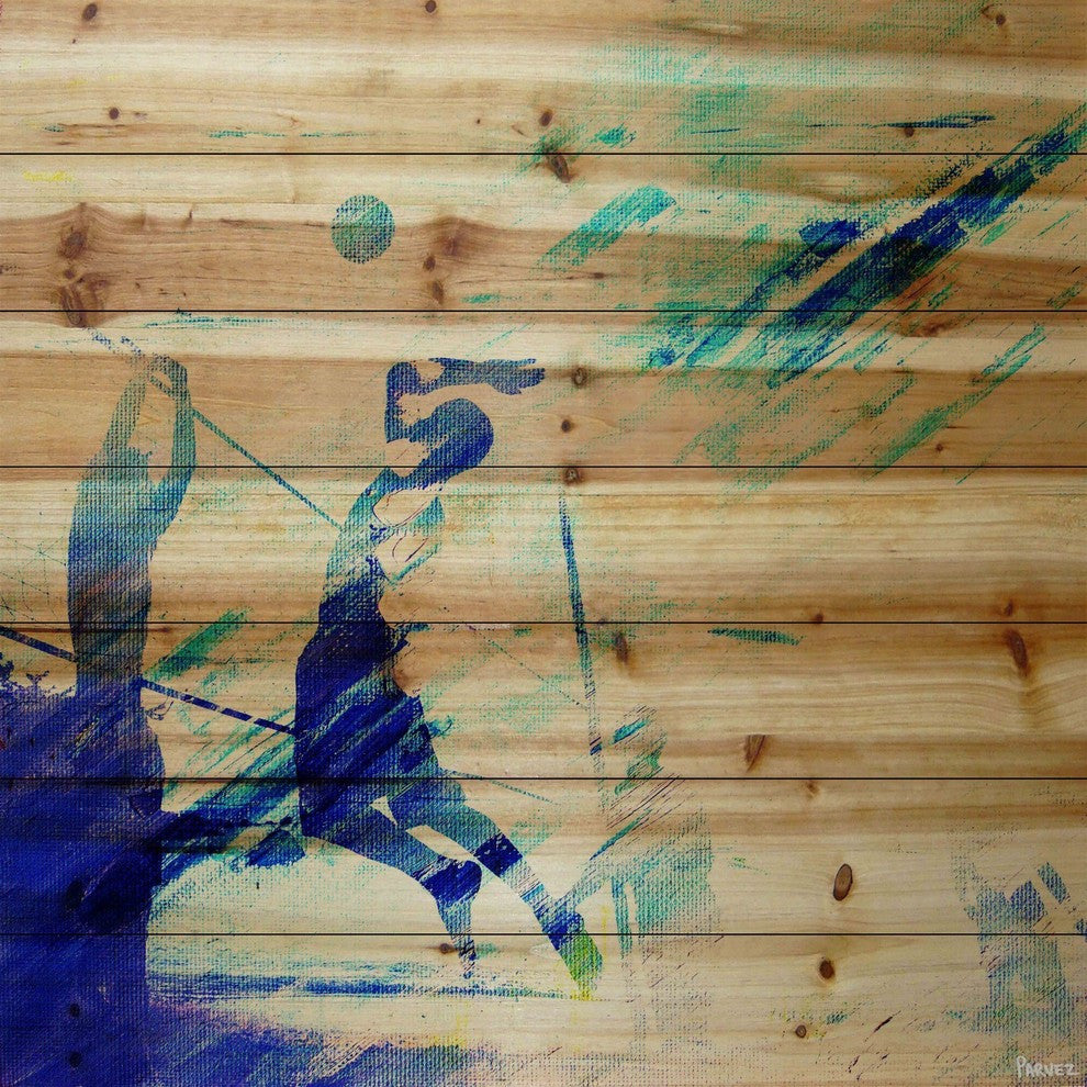 "Dusk Volleyball" Painting Print on Natural Pine Wood, 32"x32"