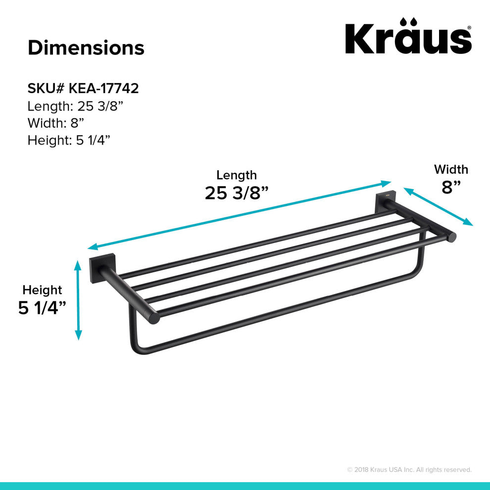 Ventus Bathroom Shelf with Towel Bar, Matte Black