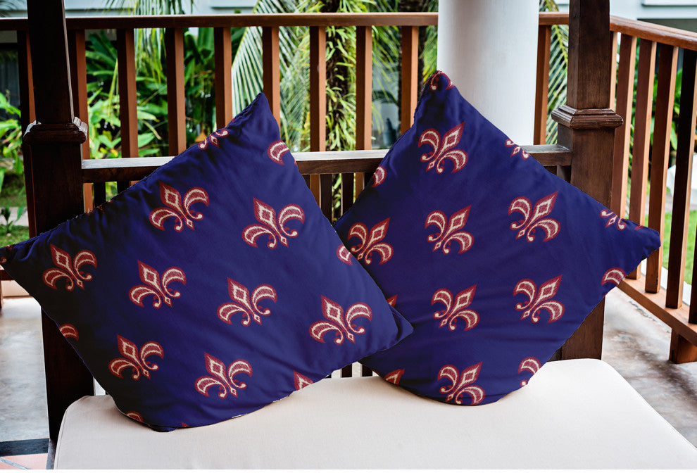 20" x 20" Fleur de Lis Indoor/Outdoor Polyester Throw Pillow, Indigo Blue