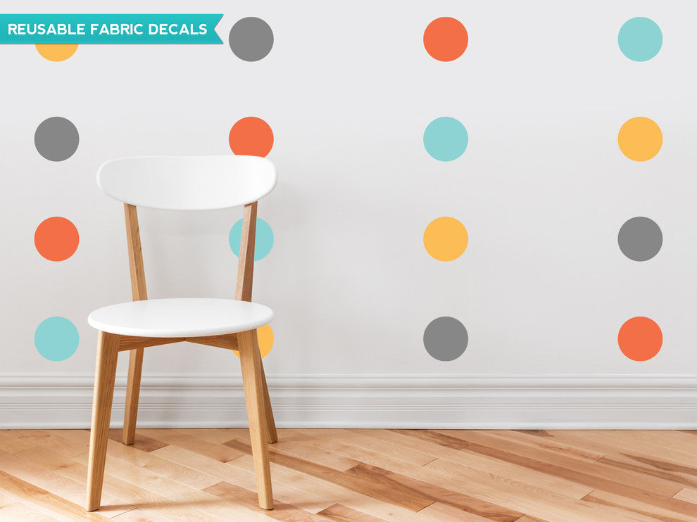 Polka Dot Fabric Wall Decals, Set of 48, 4" Polka Dots, Rainbow Neutral