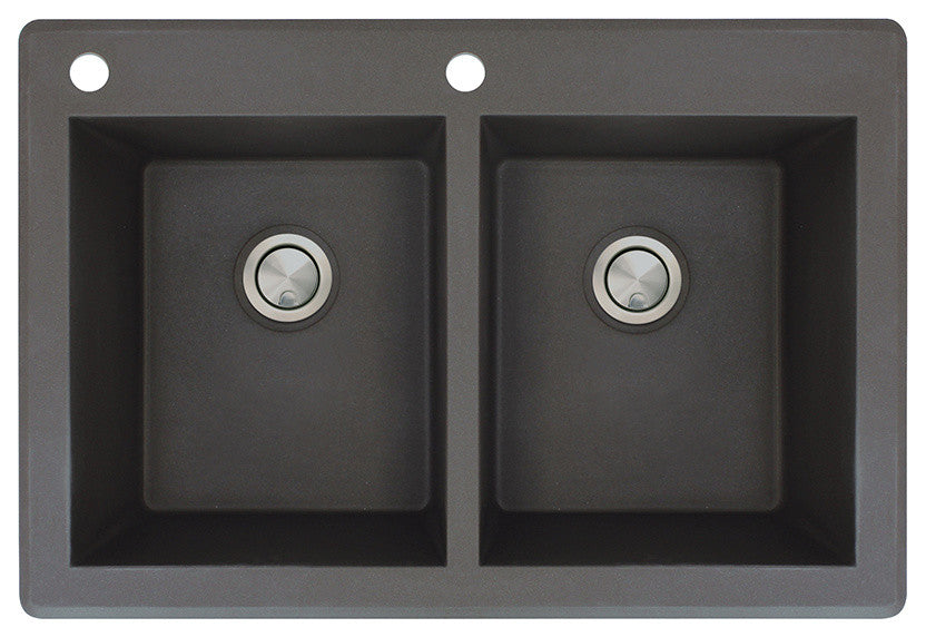 Radius 33" silQ Granite Drop-in Double Bowl Kitchen Sink with 2 Holes in Black