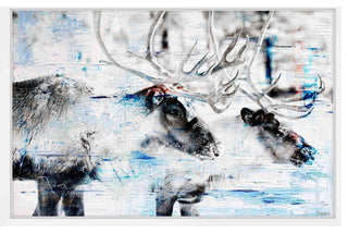 Parvez Taj "Conversating Deer" Framed Painting Print, 45"x30"