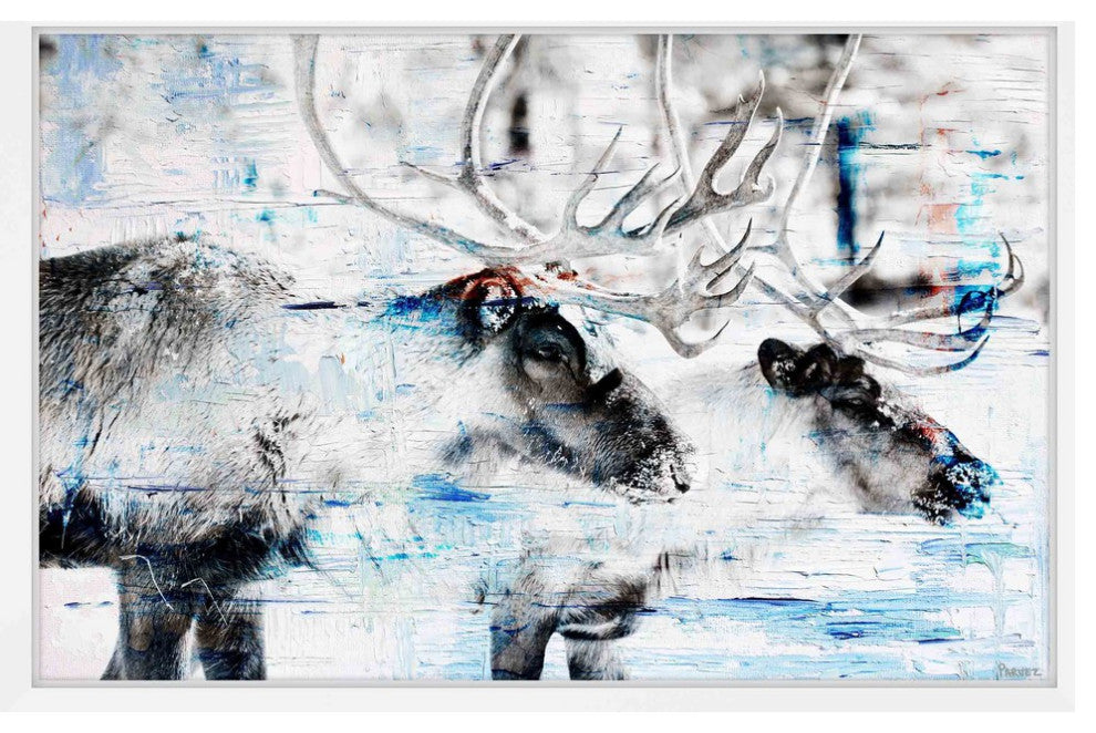 Parvez Taj "Conversating Deer" Framed Painting Print, 45"x30"