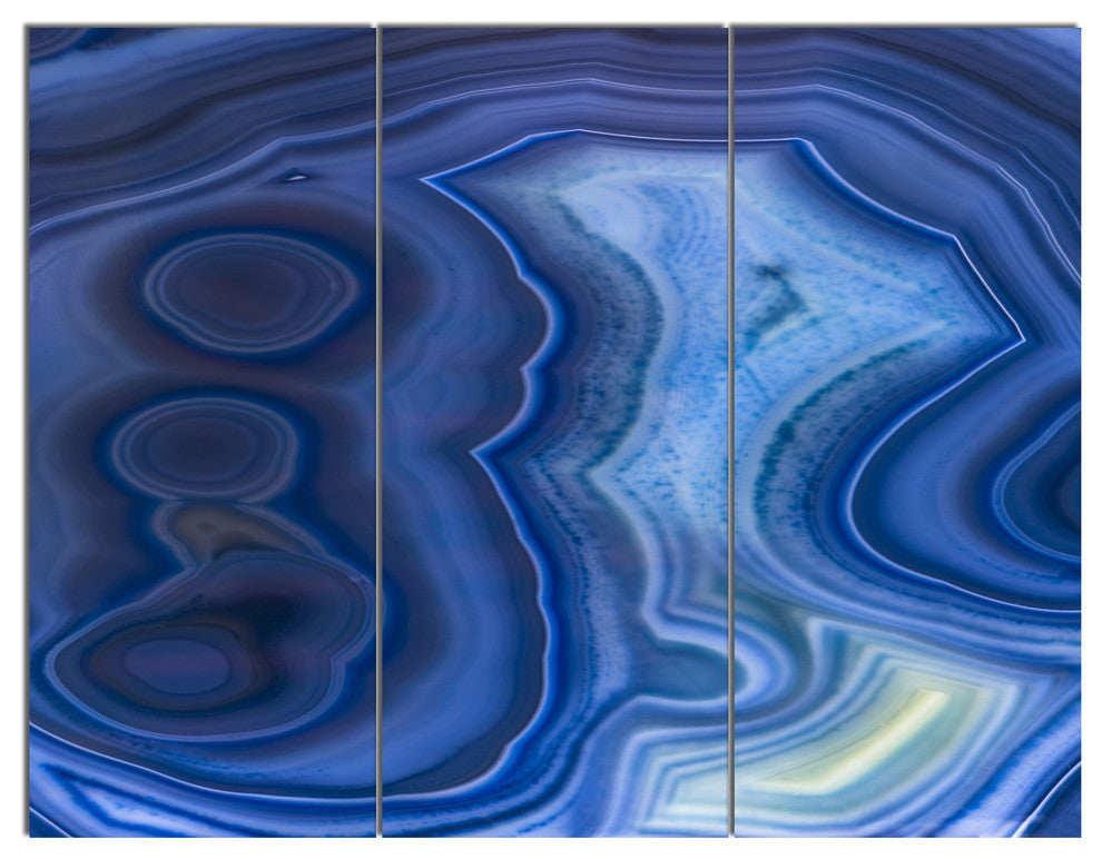 Blue Agate Stone Design, Abstract Canvas Wall Art Print, 36x28, 3 Panels