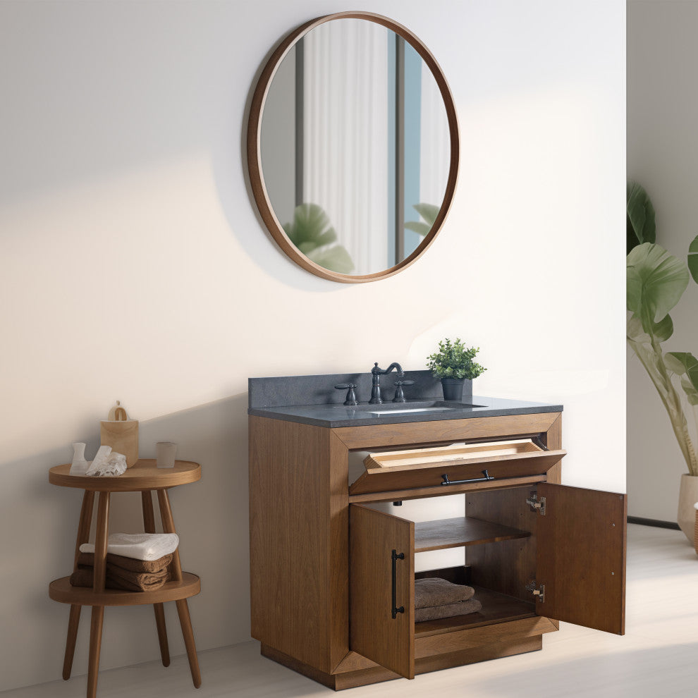 Vanity Art Bathroom Vanity With Sink, Tan, 36" Single, Black Limestone Top