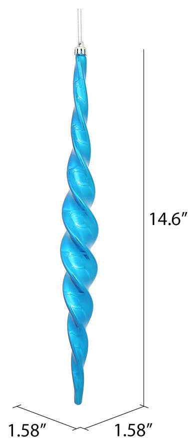 Vickerman N175102D 14.6" Blue Shiny Spiral Icicle Christmas Ornament