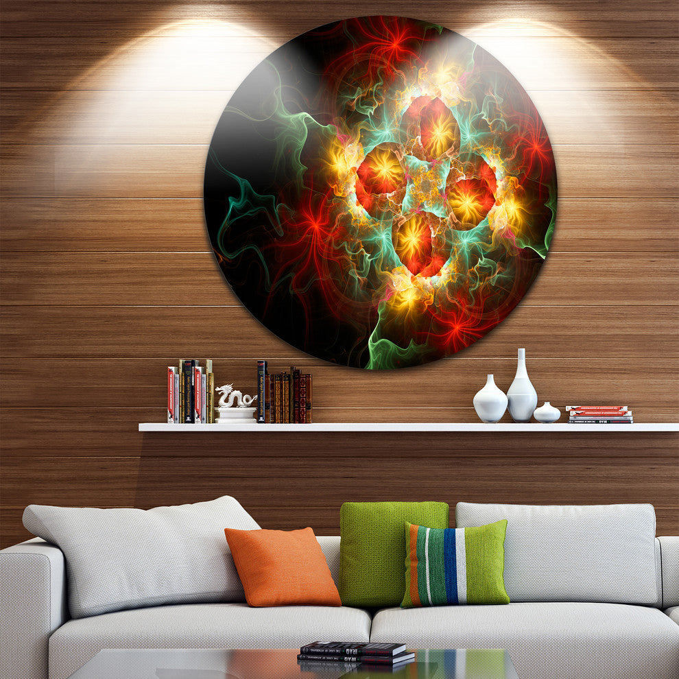 Fractal Yellow N Red Flower, Floral Art Round Wall Art, 23"