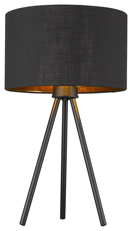 22" Black Metal Column Table Lamp With Black Drum Shade