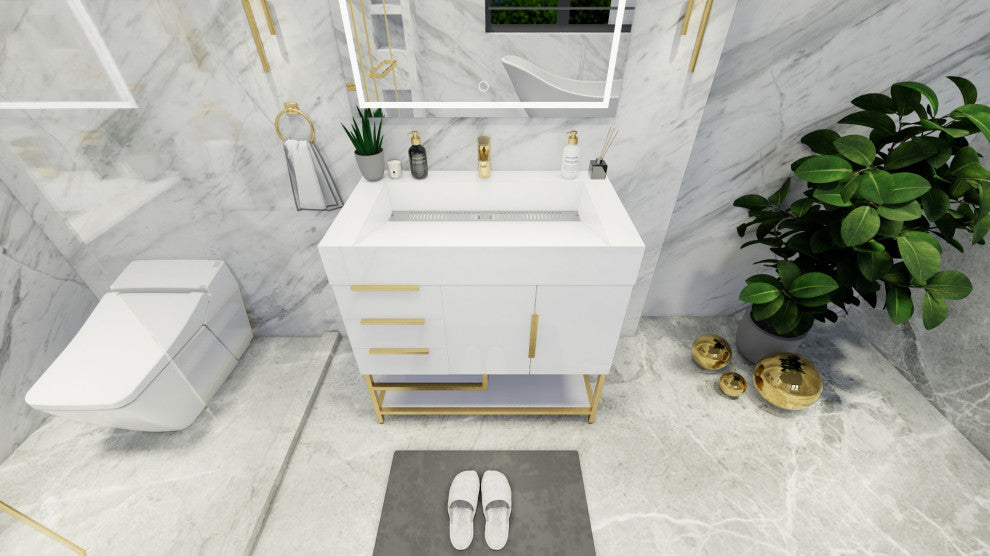 Madison 36" Freestanding Vanity With Reinforced Acrylic Sink, High Gloss White