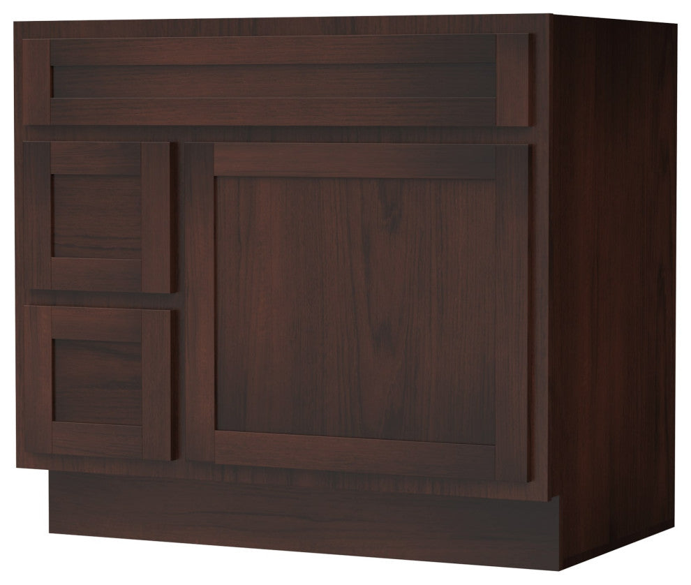 Vanity Art Vanity Base Cabinet, No Top, Drawers on Left, 36", Brown