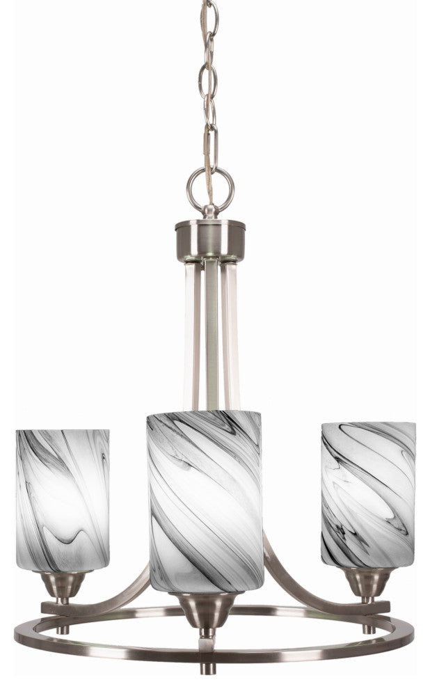 Paramount Uplight 3-Light Chandelier, Brushed Nickel, 4" Onyx Swirl Glass