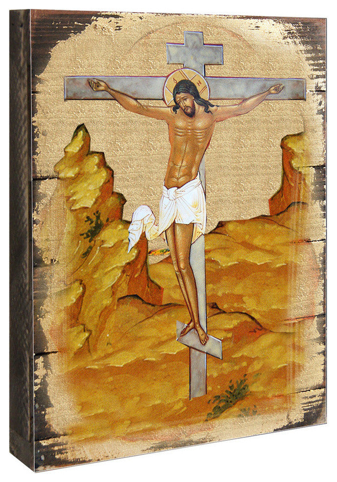 Crucifixion Icon Wooden Block, 16"x12"