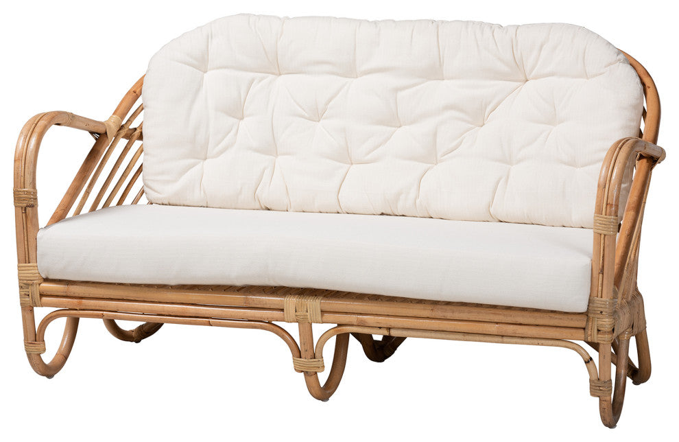 Aliane Modern Bohemian Natural Brown Antique Rattan 4-Piece Living Room Set