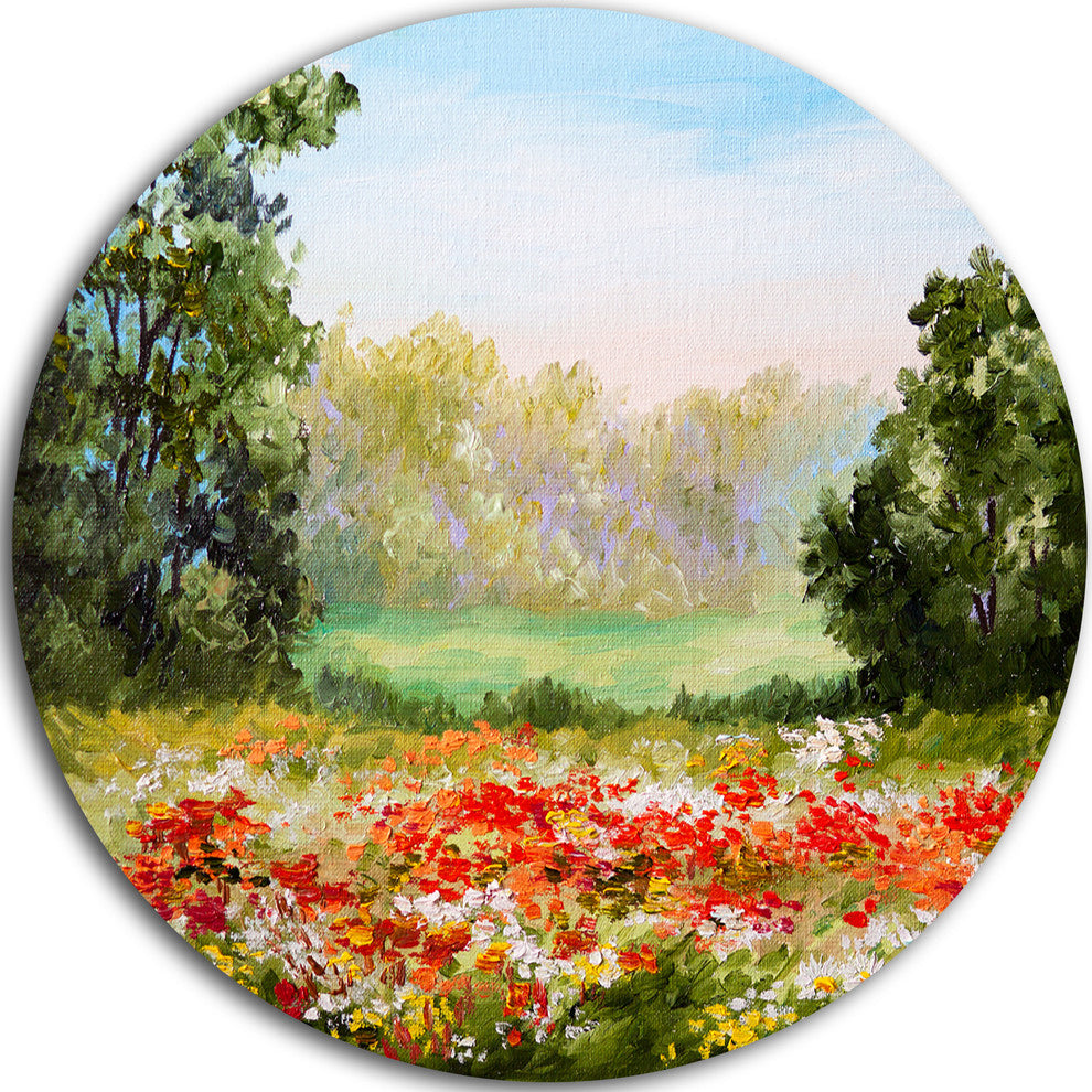 Poppy Field With Sky, Landscape Disc Metal Wall Art, 11"