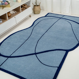 Mosaic Coastal Geometric Border Handwoven Wool Light  Rug