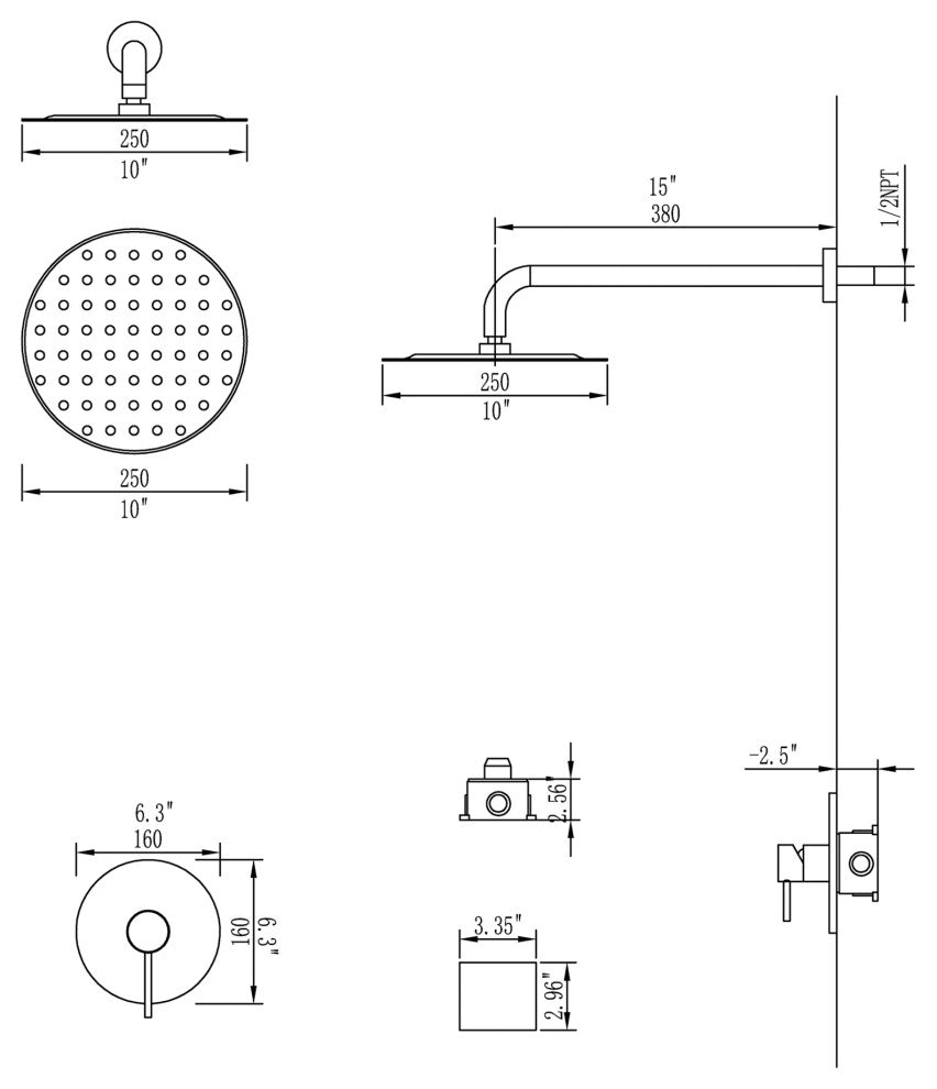Wall Mount Shower Faucet With Rough-In Valve, Matte Black