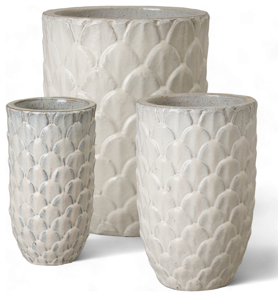 Pinecone Planter, Antq Wt Medium 12.5x19H