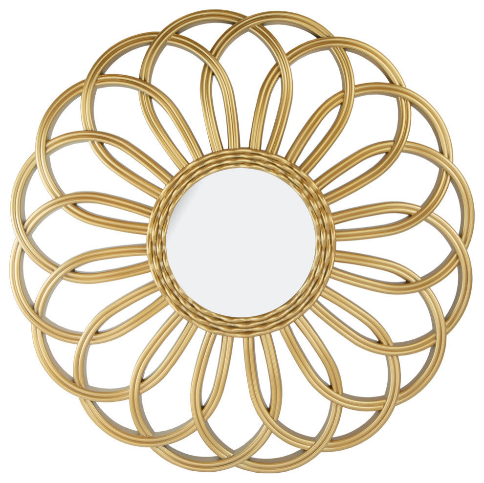 30" Round Rattan Sunflower Wall Mirror