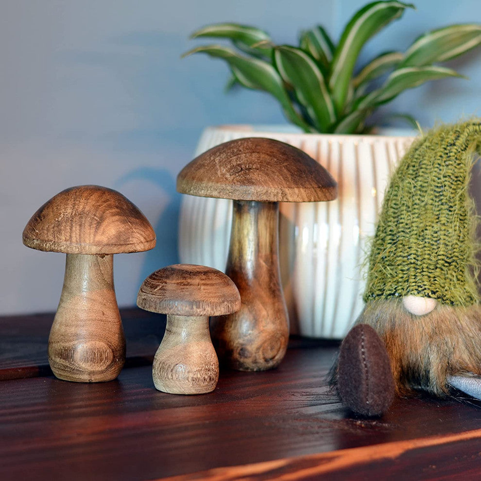 3 Piece Wooden Mushroom Set