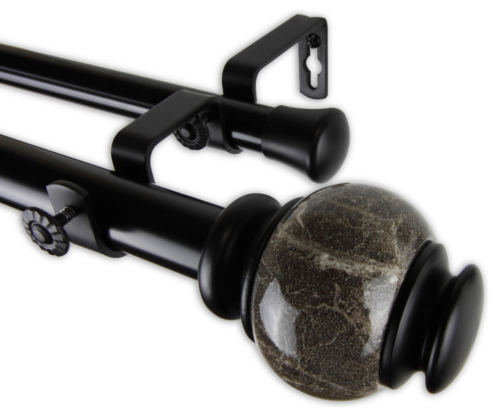 Polychrome 1" Double Curtain Rod, Black, Black, 28"-48"