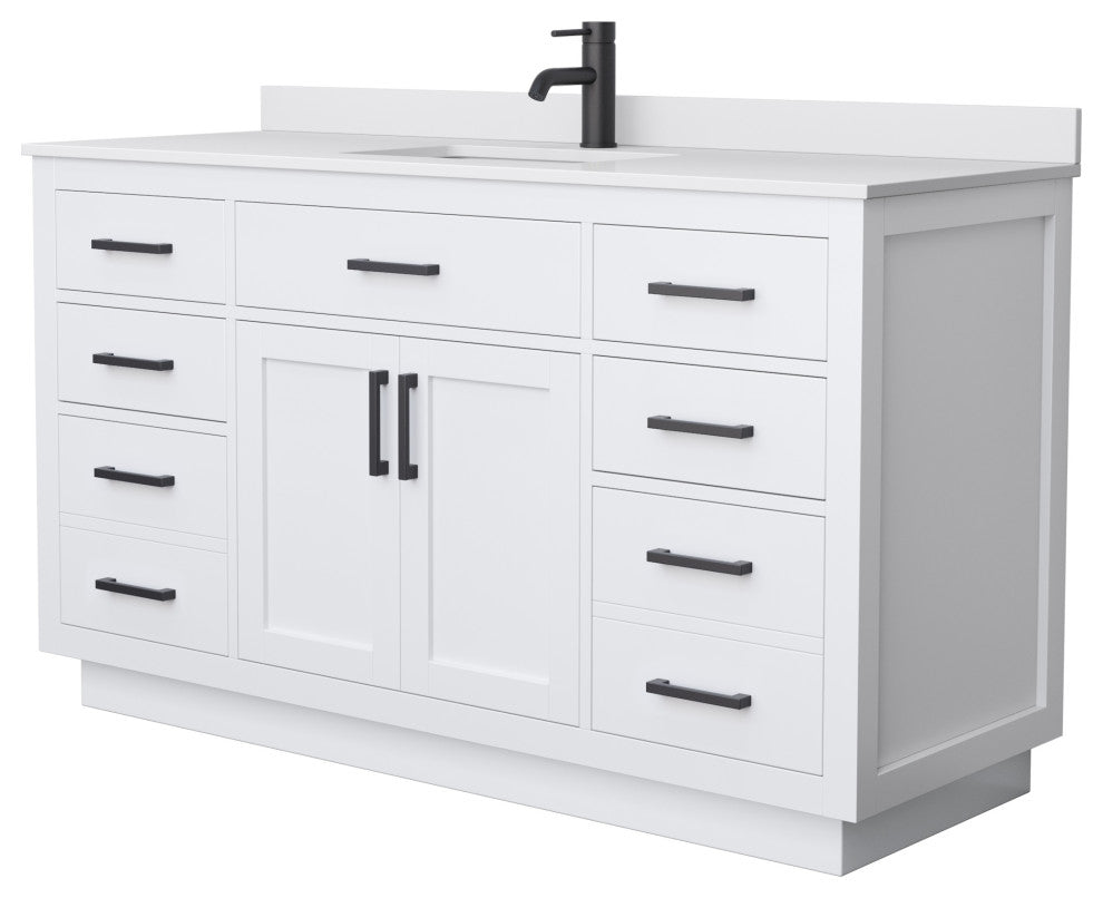 Beckett TK 60" Single Vanity,  Cultured Top, Black Trim