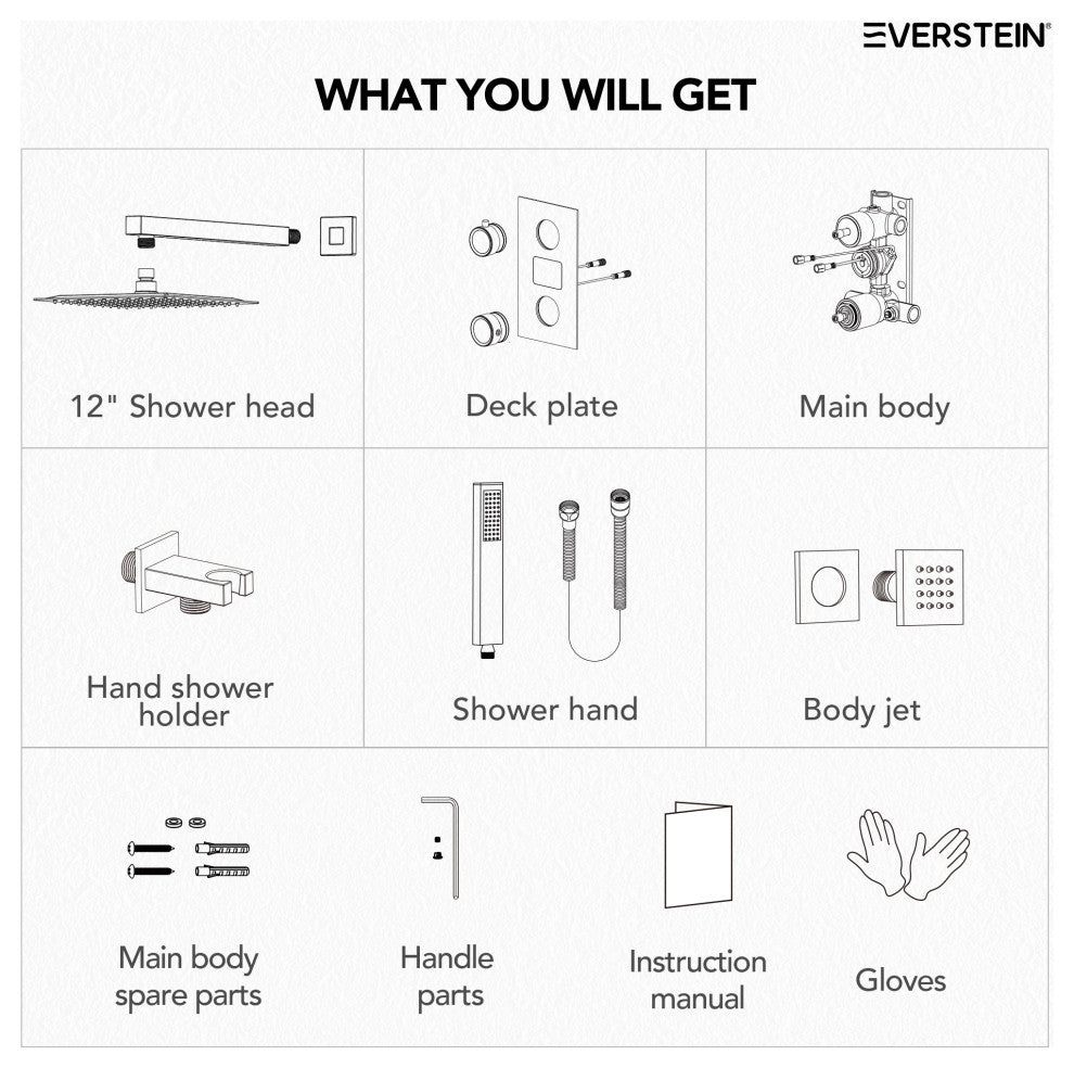 LED Temperature Digital Display Shower System With Body Jets, Brushed Gold, 12 Inches