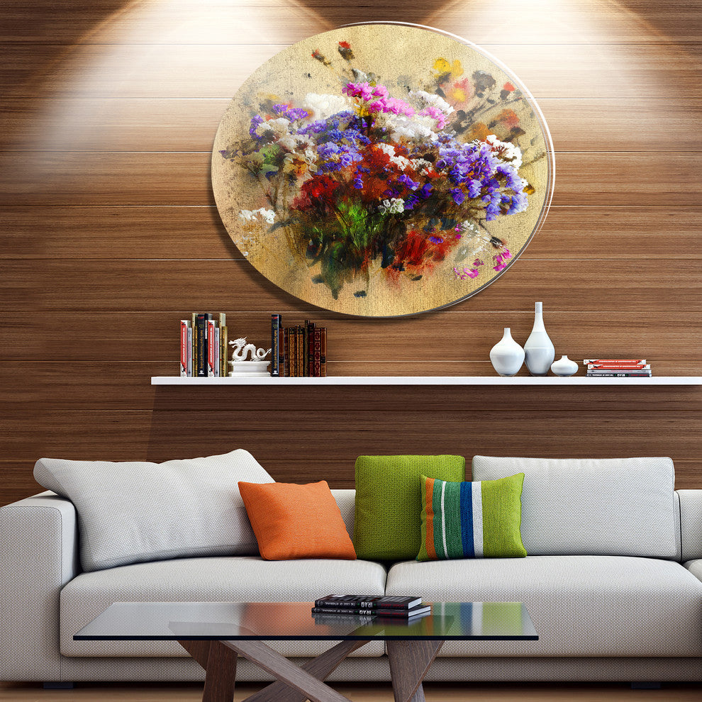 Floral Still With Bunch Of Flowers, Floral Disc Metal Artwork, 11"