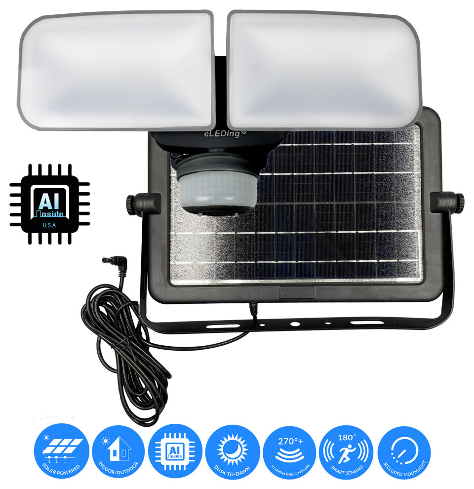5th Gen Hybrid Microgrid AI Smart Twin LED Solar Flood Light, Black