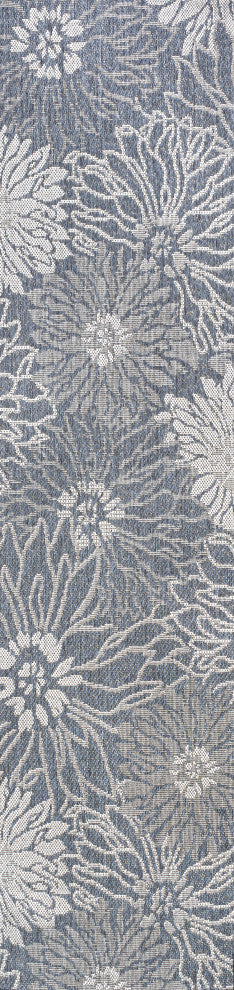 Bahamas Modern All-Over Floral Indoor/Outdoor Area Rug, Navy/Gray, 2x8