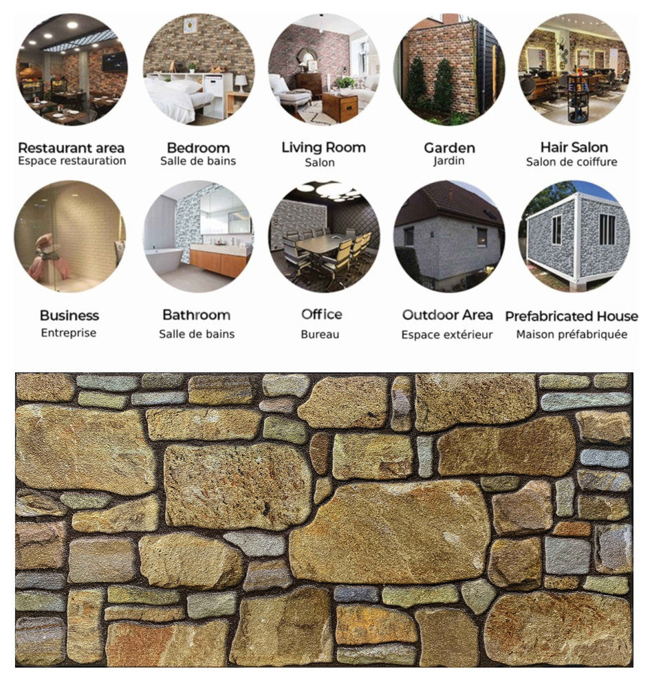 Faux Stone 3D Wall Panels, Gold Mauve, Set of 10, Covers 54 sq ft