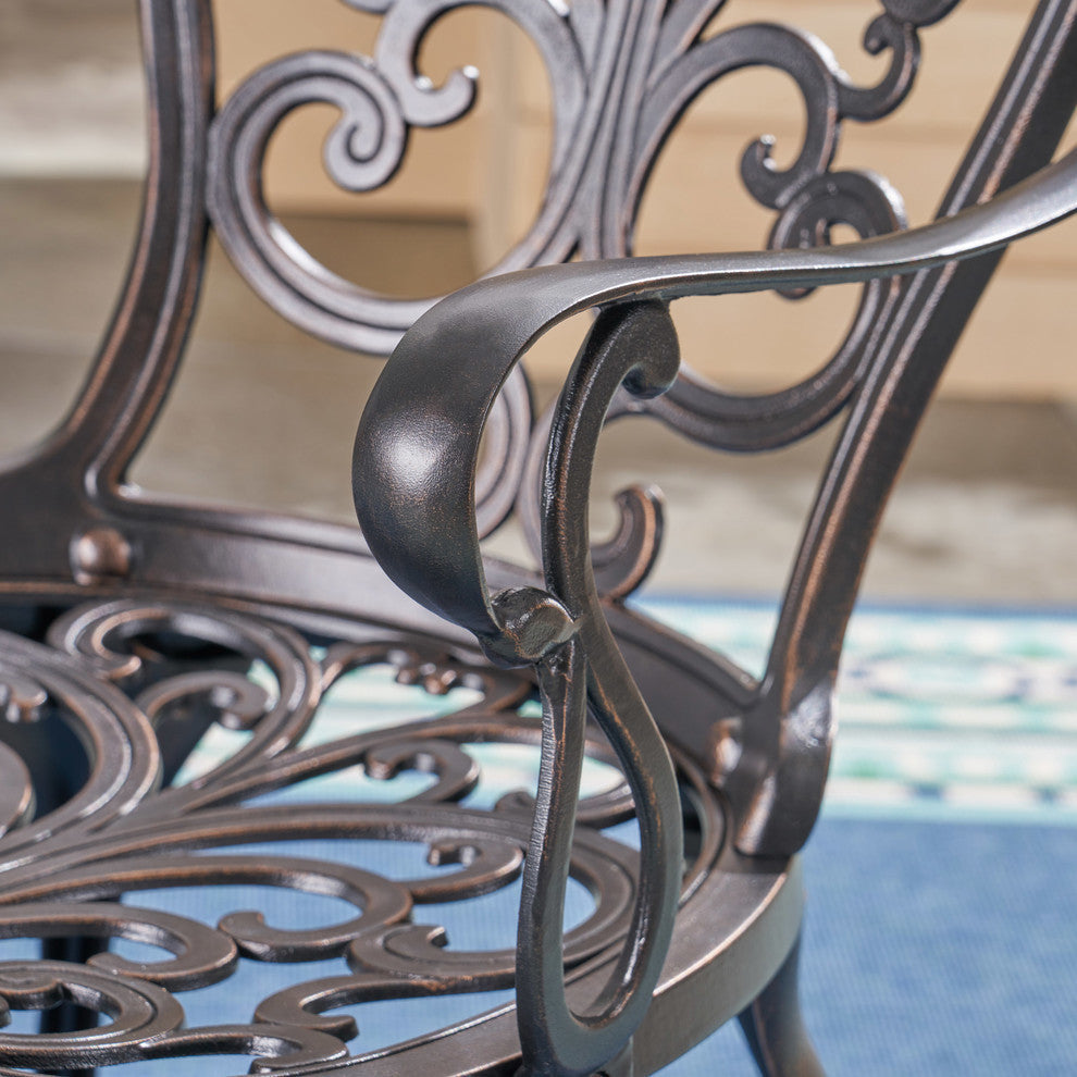 GDF Studio Buddy Outdoor Cast Aluminum Dining Chairs, Shiny Copper, Set of 2