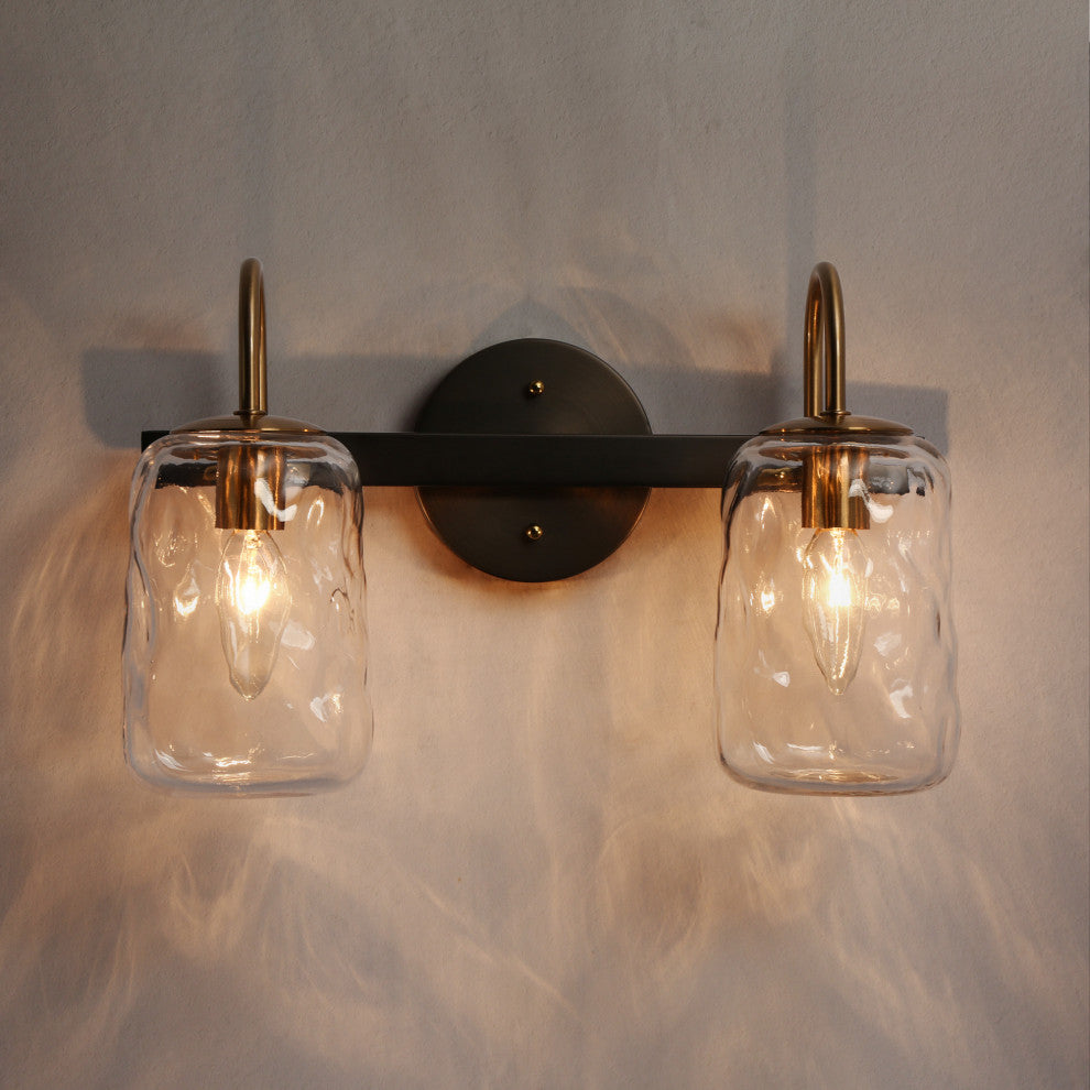 LNC Matte Black and Polished Gold Mason Jar Modern Wall Sconces, 2 Lights